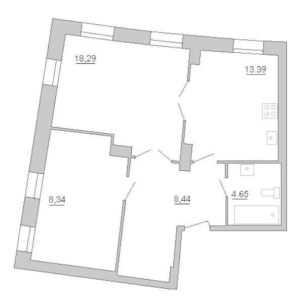 Двухкомнатная квартира в : площадь 63.12 м2 , этаж: 2 – купить в Санкт-Петербурге